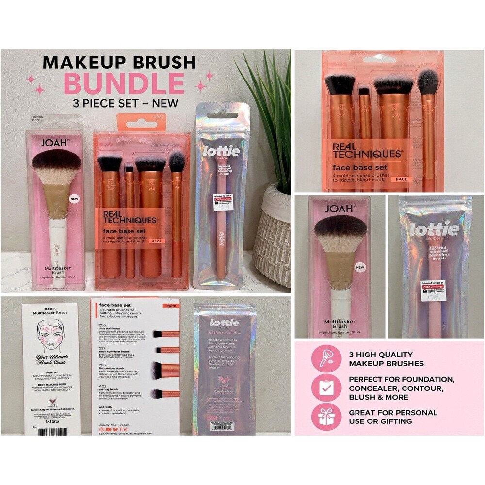 Makeup Brush Bundle Real Techniques Face Base Set + Lottie London + JOAH NEW